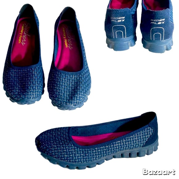 EUC Skechers Sport Sweetpea Weave Slip-on Navy, Silver, Metallic, #22616, Sz 9.5 - Picture 12 of 13